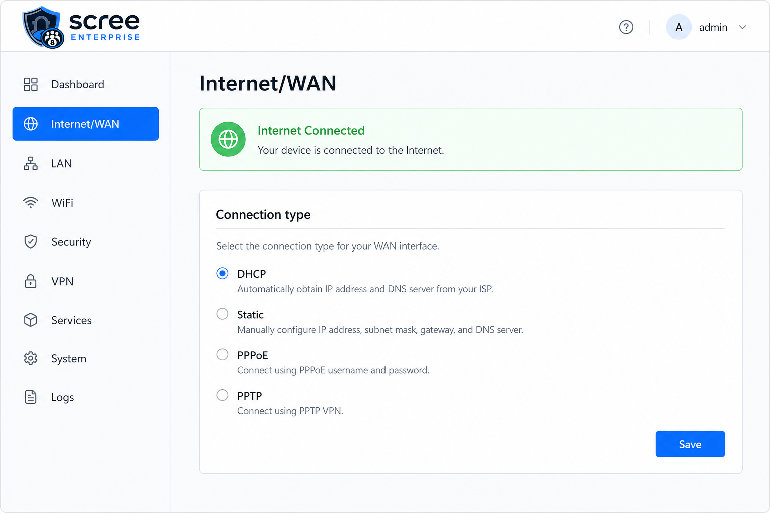 Internet and WAN settings